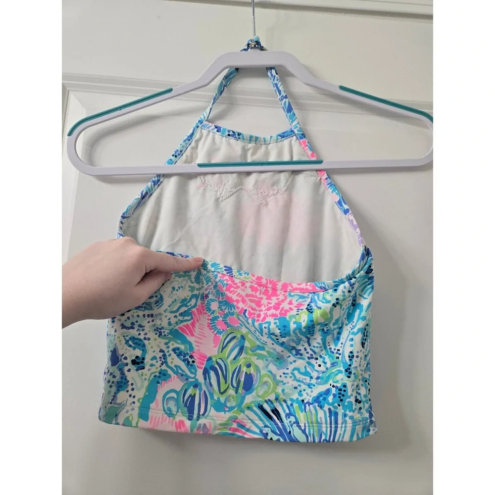 Lilly Pulitzer Girls Blue Pink Coral Reef Butterfly Lace Halter Tankini Top 10